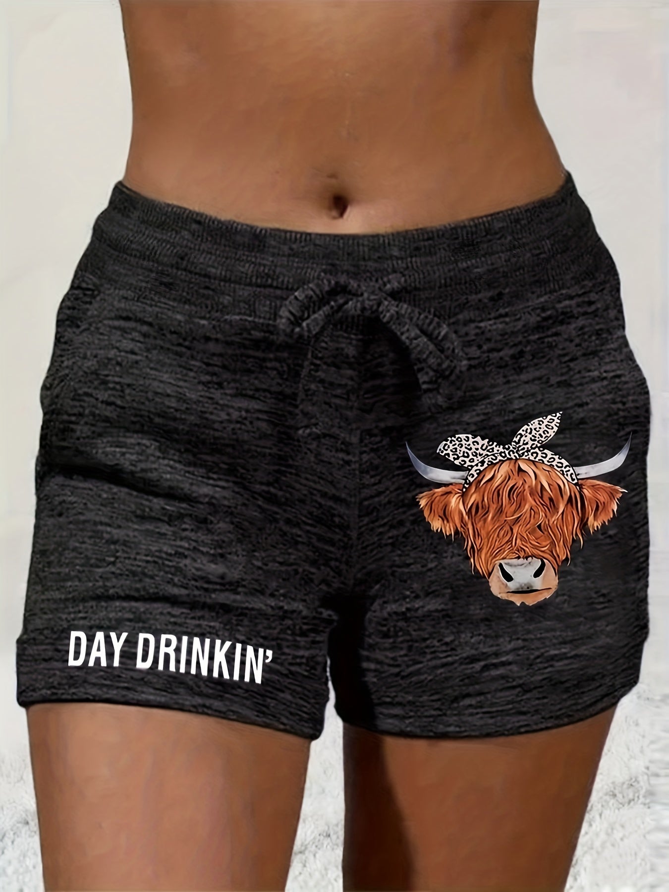 Heifer Print Drawstring Shorts for Women