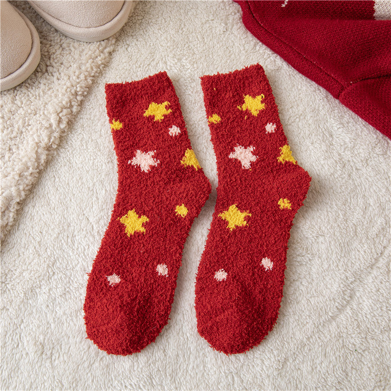 Soft Coral Fleece Mid-tube Socks for Women