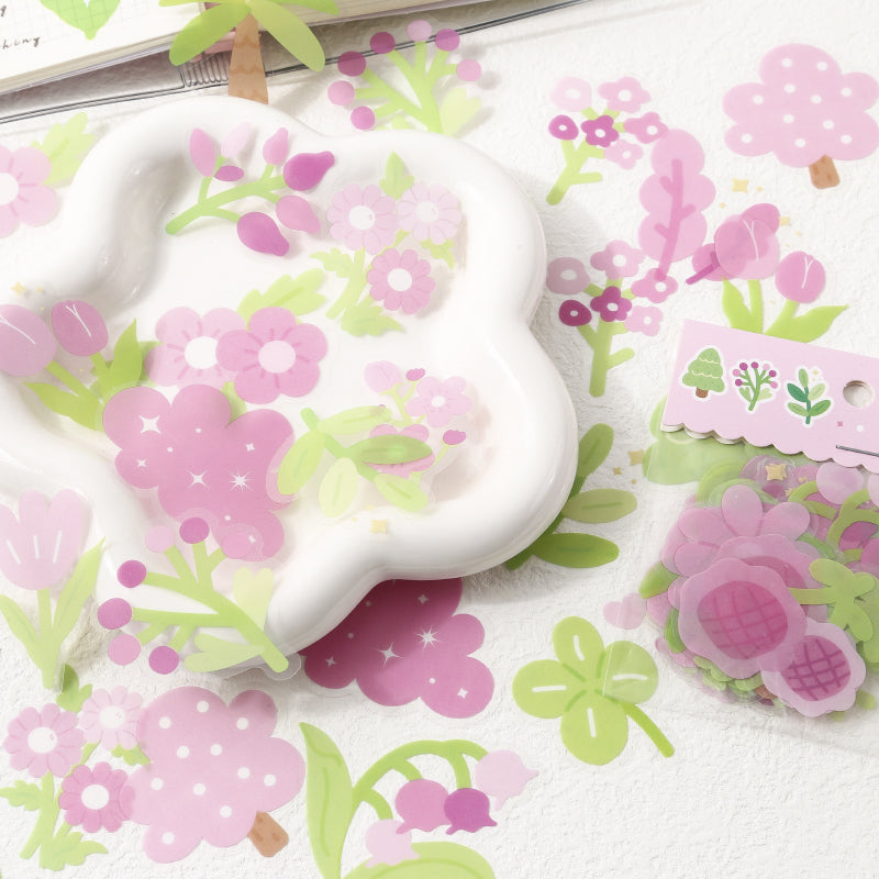 40pcs PET Flowers Waterproof Stickers DIY Decoration Scrapbook Skateboard Phone