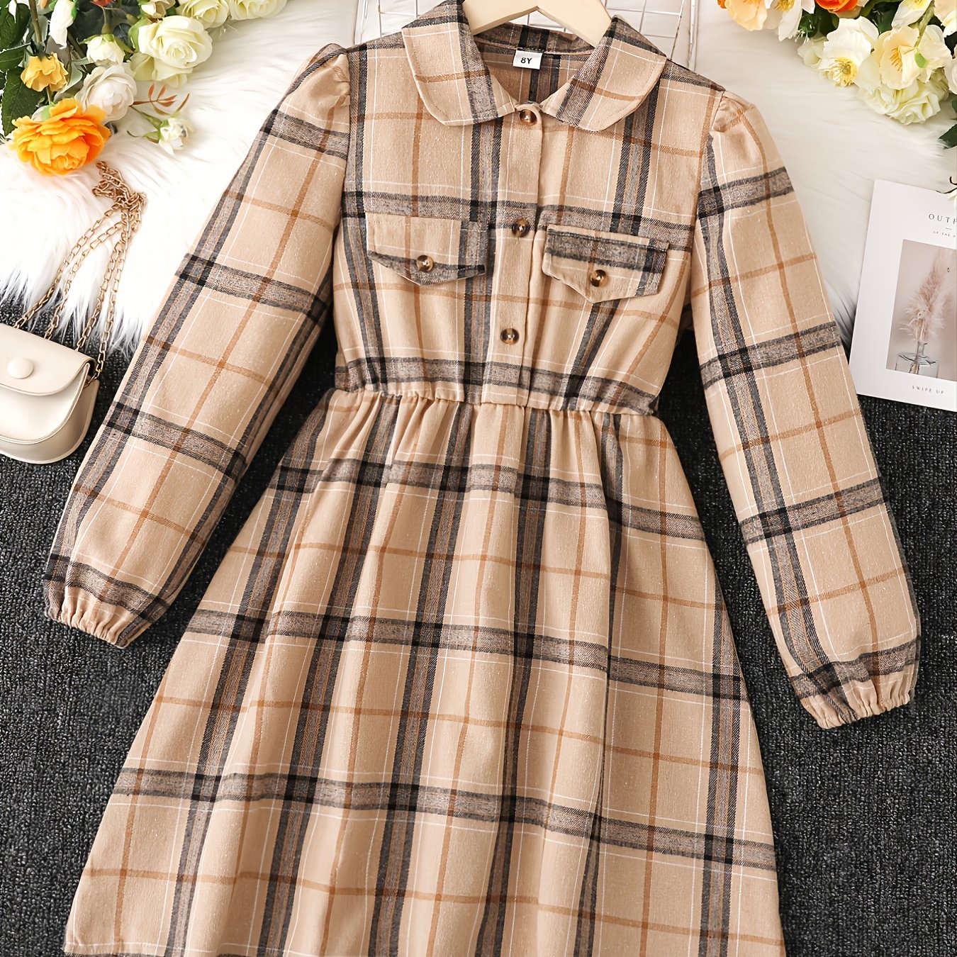 Girls Long Sleeve Lapel Dress with Dress Pattern