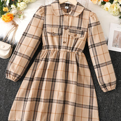 Girls Long Sleeve Lapel Dress with Dress Pattern