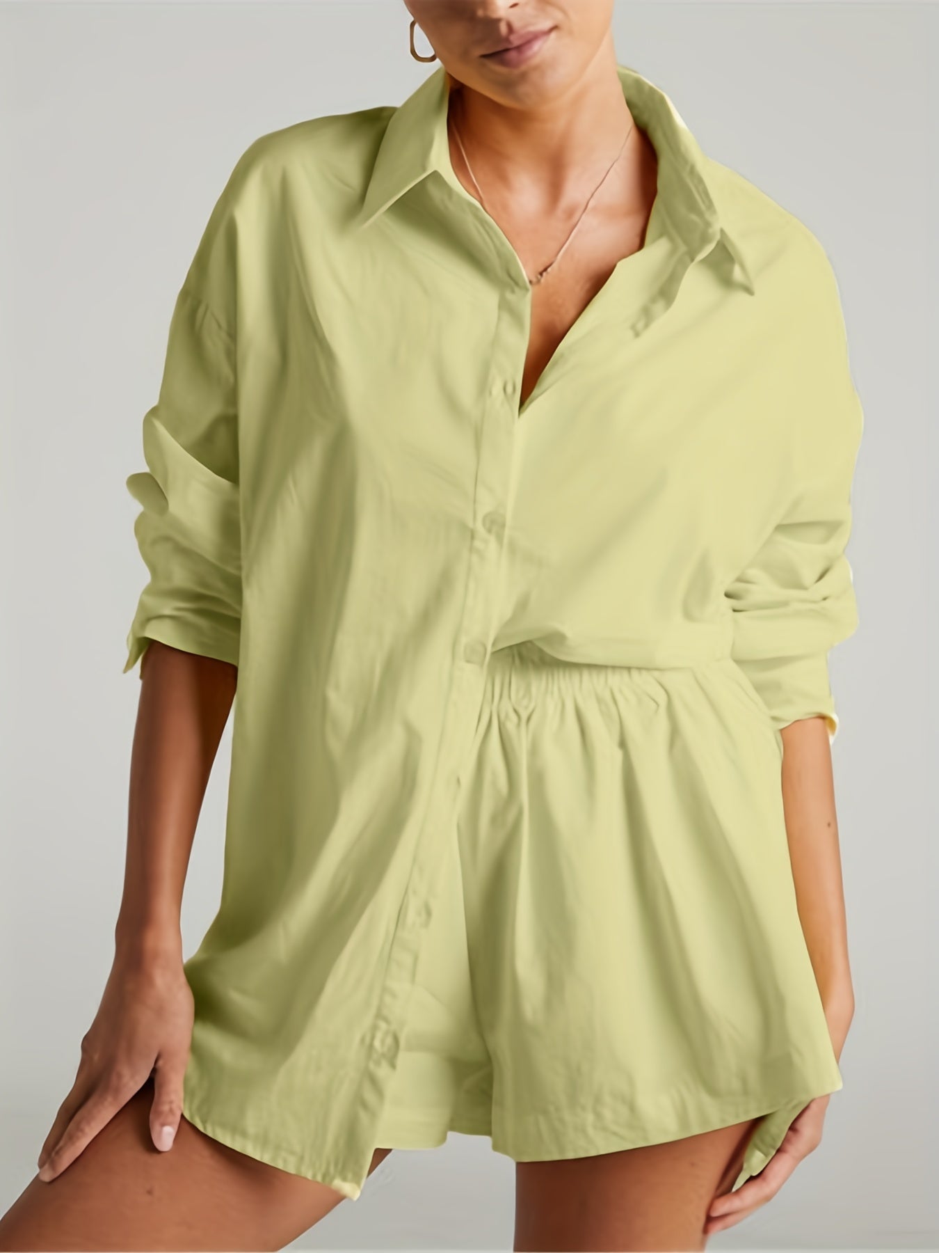 2-Piece Set: Long Sleeve Shirt & Elastic Waist Shorts