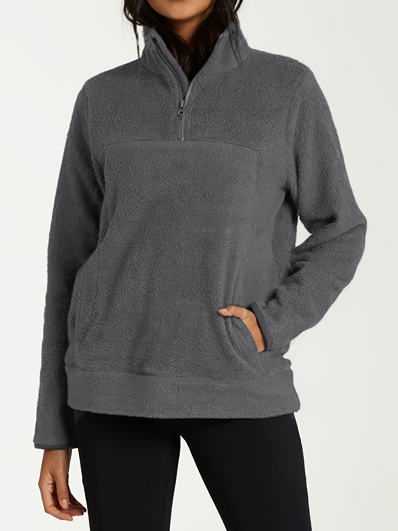 Solid Sweatshirt Long Sleeve with Kangaroo Pocket