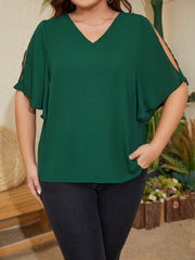 V Neck Cut Out Butterfly Sleeve Blouse