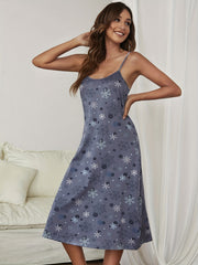 Snowflake Print Nightdress Spaghetti Strap Sleep Dress Women's Sleepwear