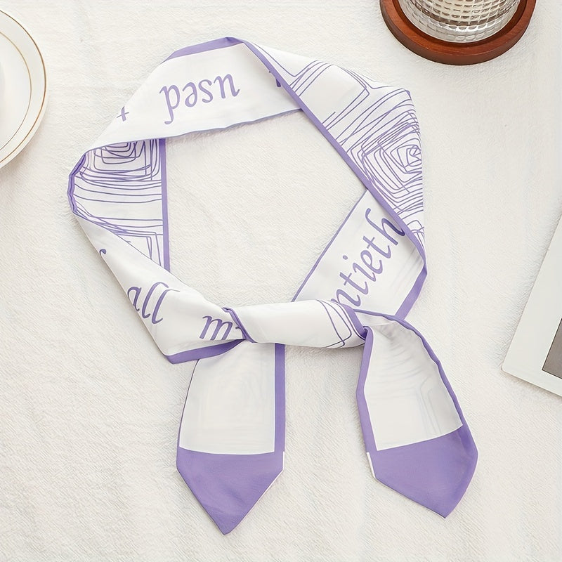Purple Geometric Skinny Scarf Satin Twilly Scarf