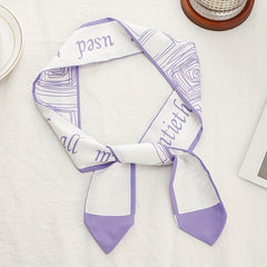 Purple Geometric Skinny Scarf Satin Twilly Scarf