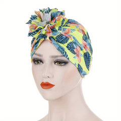 Boho Flower Print Turban Vintage Beanie Elastic Head Wrap Breathable Bonnet