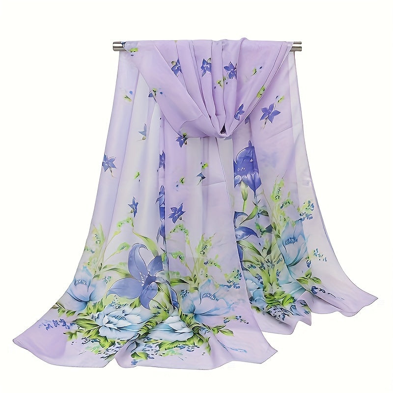 Women's Chiffon Silky Scarf Lily Lightweight Scarves Floral Print