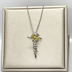 Sunflower Ladybug Decor Cross Pendant Necklace for Girls