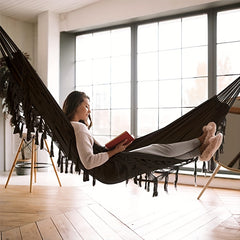 1pc Fringed Hammock With Straps for Outdoor Camping Travel