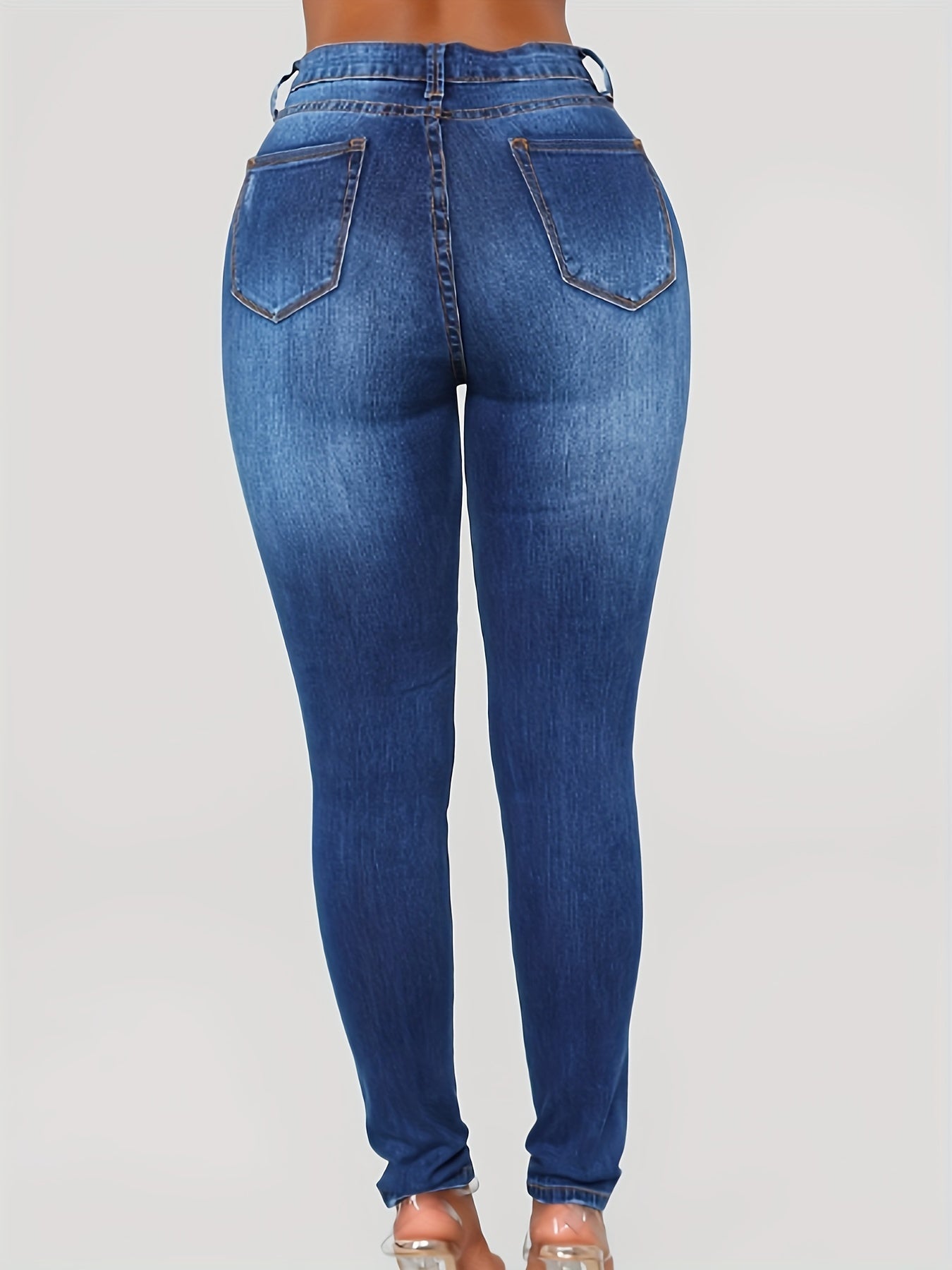 Washed Ripped Button Fly Stretch Skinny Jeans