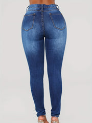 Ripped Holes Skinny Jeans Slim Fit Mid Stretch Versatile Denim Pants