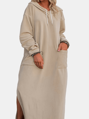 Hooded Long Sleeve Dress With Pockets