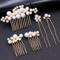 5pcs Faux Pearl Hair Comb U-shaped Hairpin Wedding Bridal Hair Accessories