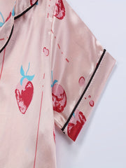Girls 2 Piece Pajamas Strawberry Graphics Button Down Shirt & Shorts
