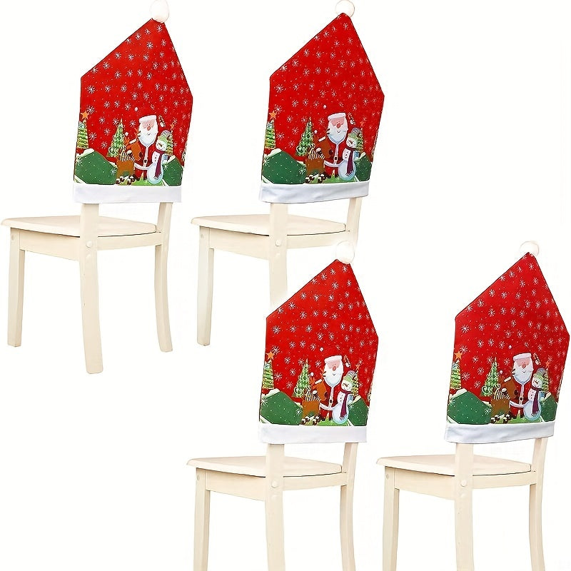 1pc Christmas Chair Cover Santa Claus Snowman Dining Chair Sofa Cover