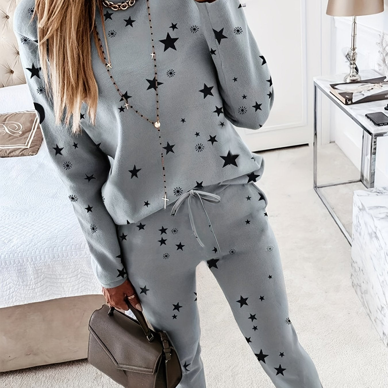 Women's Plus Star Print Top & Pants Two Piece Set