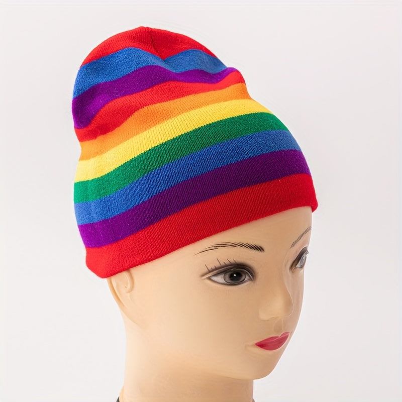 Rainbow Striped Knitted Hat Warm Woolen Hat