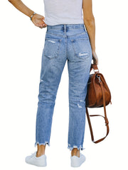 Casual Tapered Jeans Women's Plus Ripped Skinny Denim