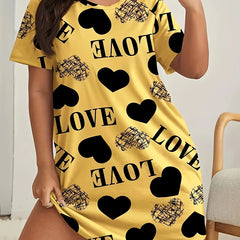 Heart & Letter Print Lounge Dress Short Sleeve Tee Nightdress