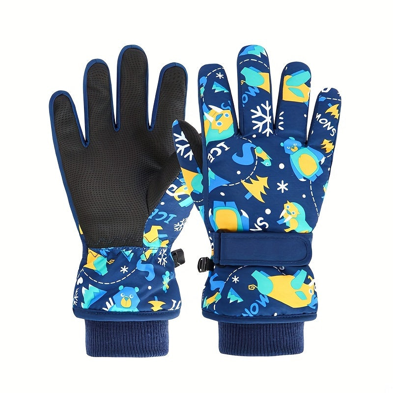 Kids Skiing Gloves, Warm Cartoon Padded Outdoor Riding Gloves