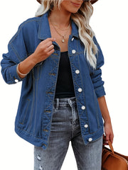 Women's Plus Denim Trucker Jacket Long Sleeve Button Up