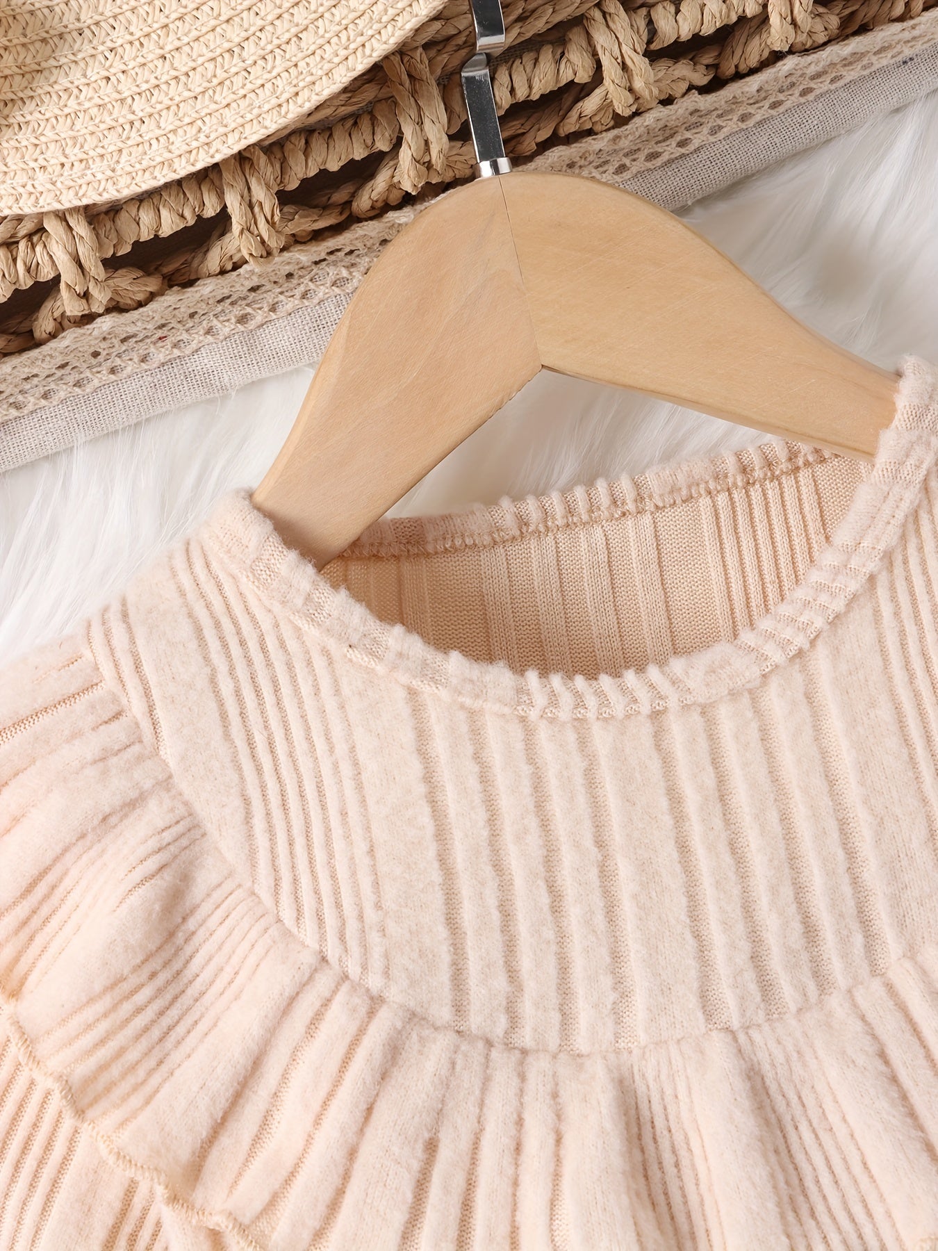 Girl's Ruffled Long Sleeve Top & Corduroy Skirt Set Casual Outfits Kids Clothes