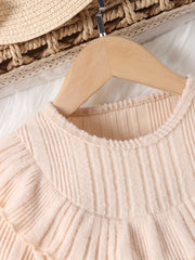 Girl's Ruffled Long Sleeve Top & Corduroy Skirt Set Casual Outfits Kids Clothes