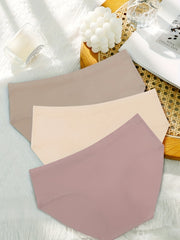 3Pcs Seamless Solid Briefs Comfy Stretchy Panties Women's Lingerie