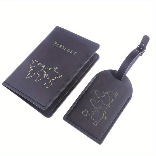 Map Pattern Passport Holder & Luggage Tag Set