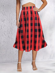 Plaid High Waist Skirt Casual Midi Skirt Spring Summer Women's
