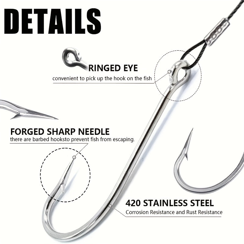 24pcs Steel Leaders Long Shank Hook Surf Fishing Leader Wire Forged Hook