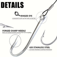 24pcs Steel Leaders Long Shank Hook Surf Fishing Leader Wire Forged Hook