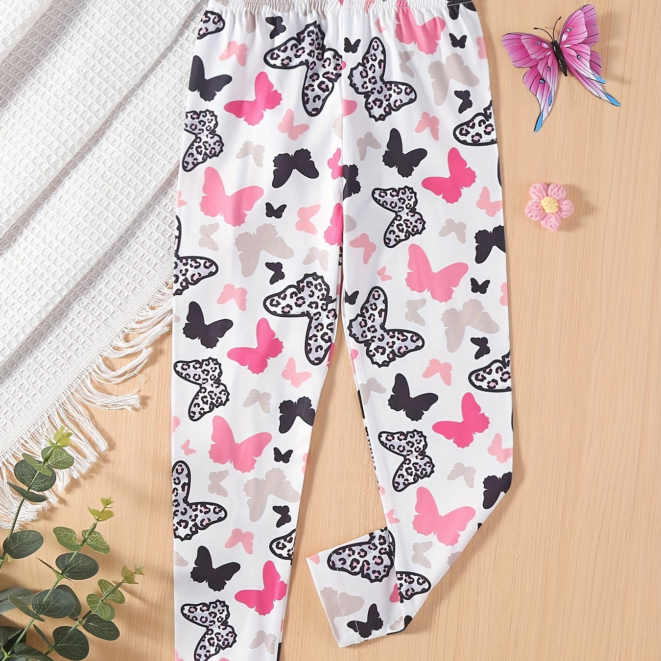 Girls' Leopard Butterfly Print Skinny Pants Leggings Ankle Length