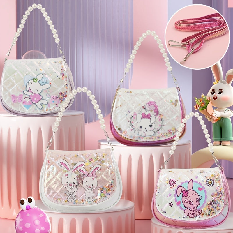 Girls Rabbit Handbag Sequin Underarm Bag Faux Pearl Handle