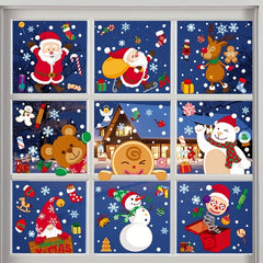 9pcs Christmas Window Decorations Snowman Elk Electrostatic Stickers