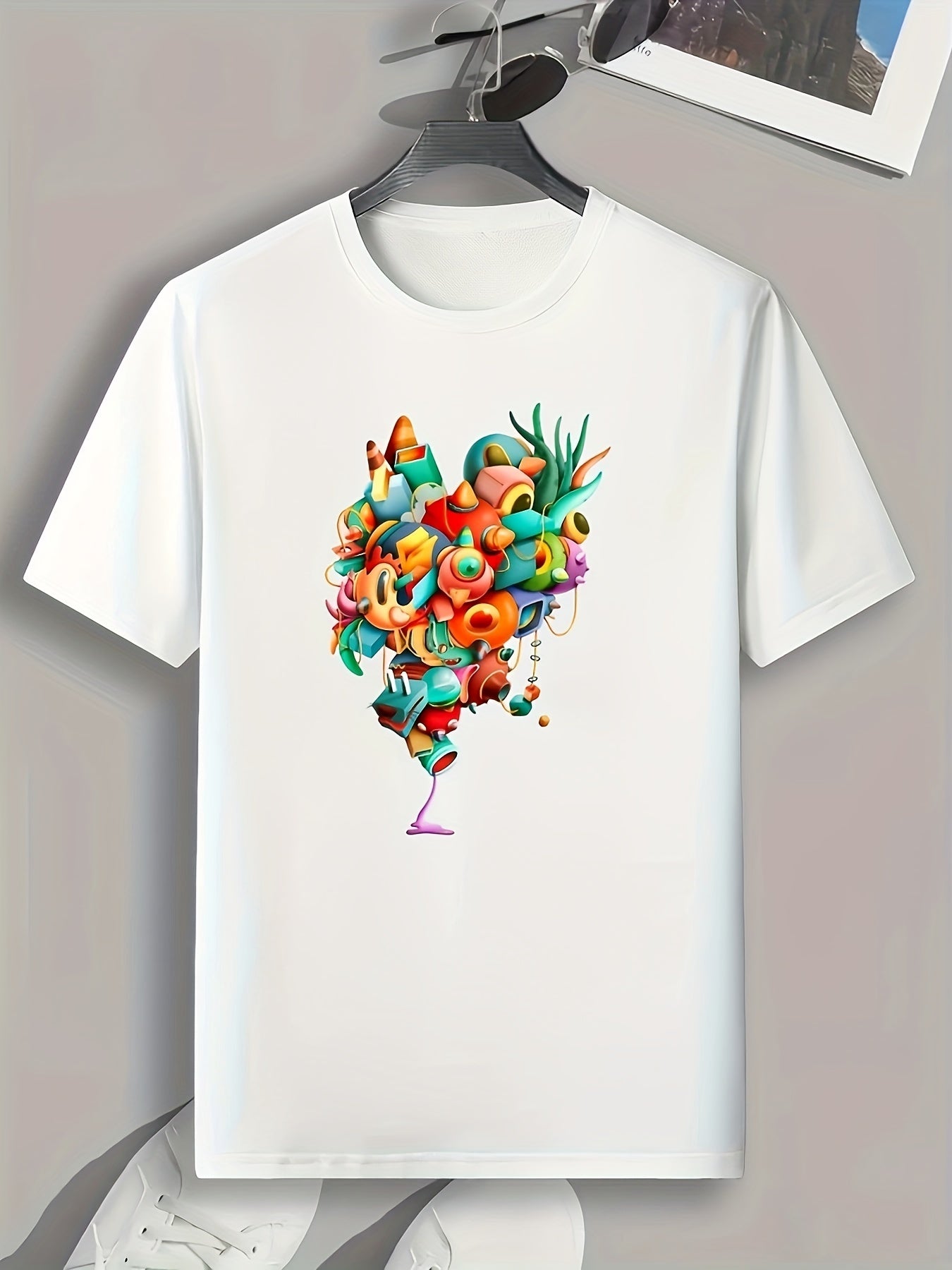 Cartoon Print Men's Graphic T-shirt for Summer