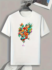 Cartoon Print Men's Graphic T-shirt for Summer