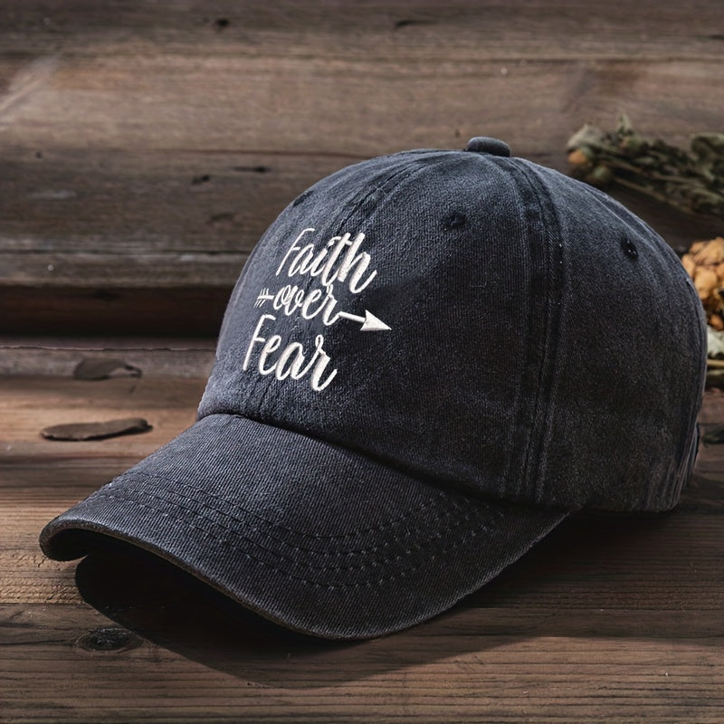 Faith Over Fear Washed Distressed Baseball Cap