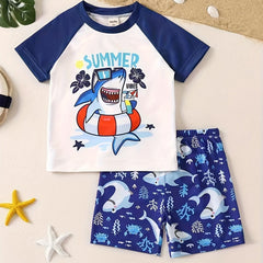 Boys Happy Shark Swim Suit & Trunks Set for Beach Vacation