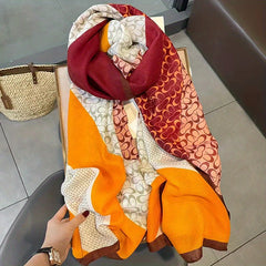 Geometric Print Large Scarf Block Shawl Women Windproof Cape Warm Head Wrap