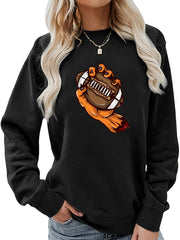 Rugby In Hand Print Round Neck Sweater American Football Loose Long Sleeve Pullo