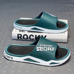Men's Alphabet Print Open Toe Beach Slides Slip On Shoes