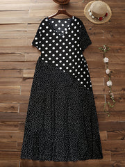 Women's Plus Colorblock Dot Print V Neck Maxi Dress