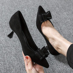 Bow Decor Kitten Heels Pointed Toe Low Heels Court Pumps