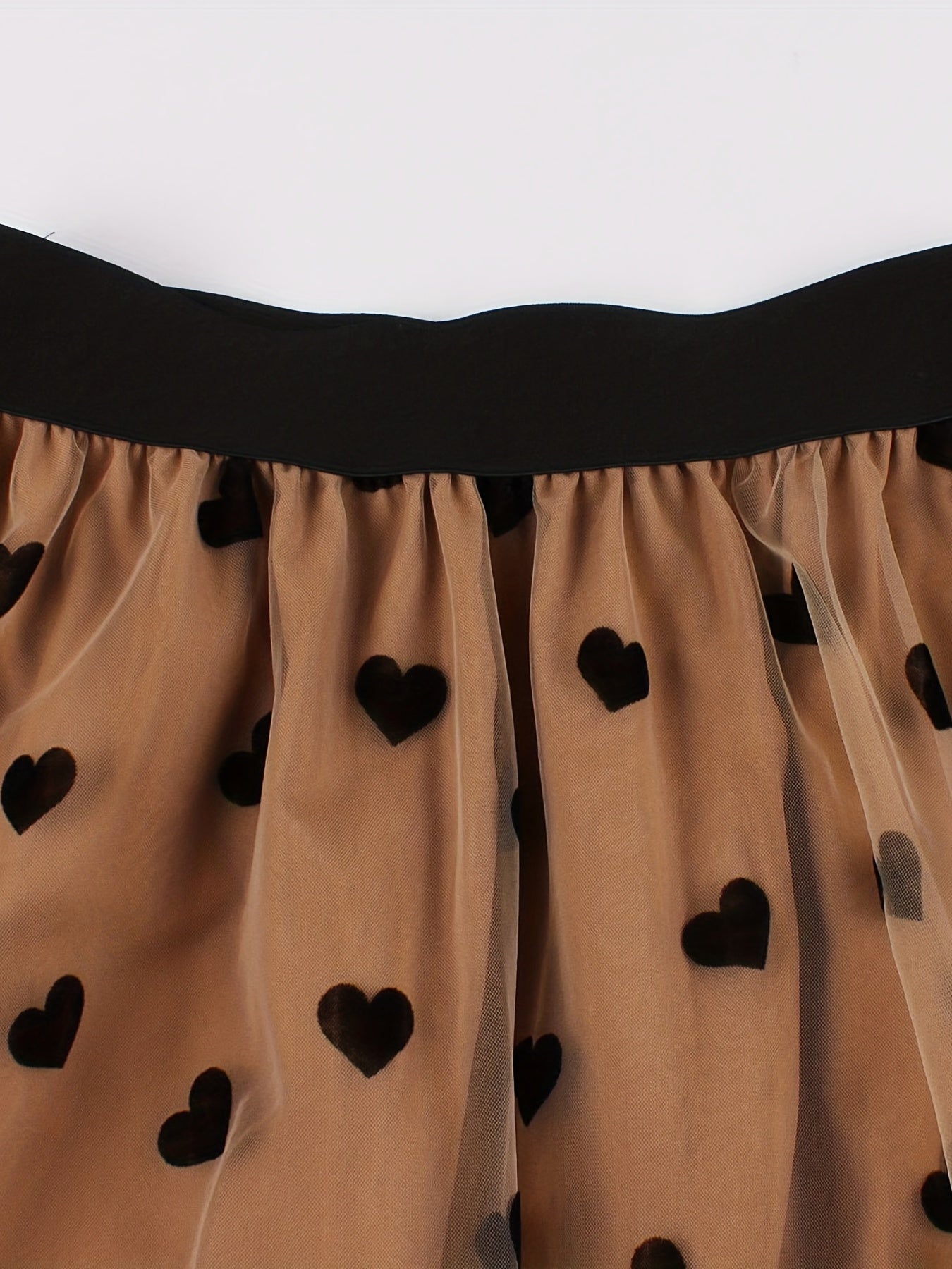 Heart Print Mesh Overlay Skirt for Women