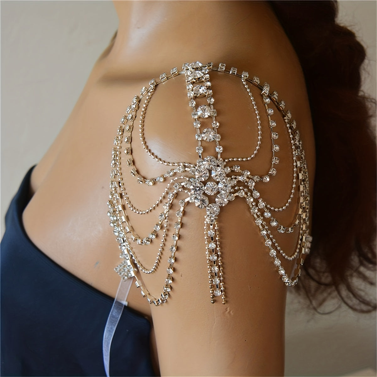 Rhinestone Shoulder Chain With Long Tassel for Prom Wedding