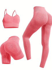 3pcs Yoga Set Sports Bra & High Waist Shorts & Leggings Suit
