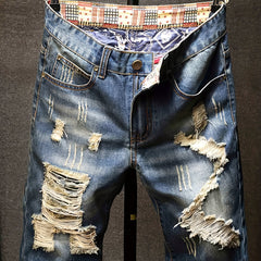 Mens Vintage Ripped Jeans Royal Straight Fit Shorts For Summer